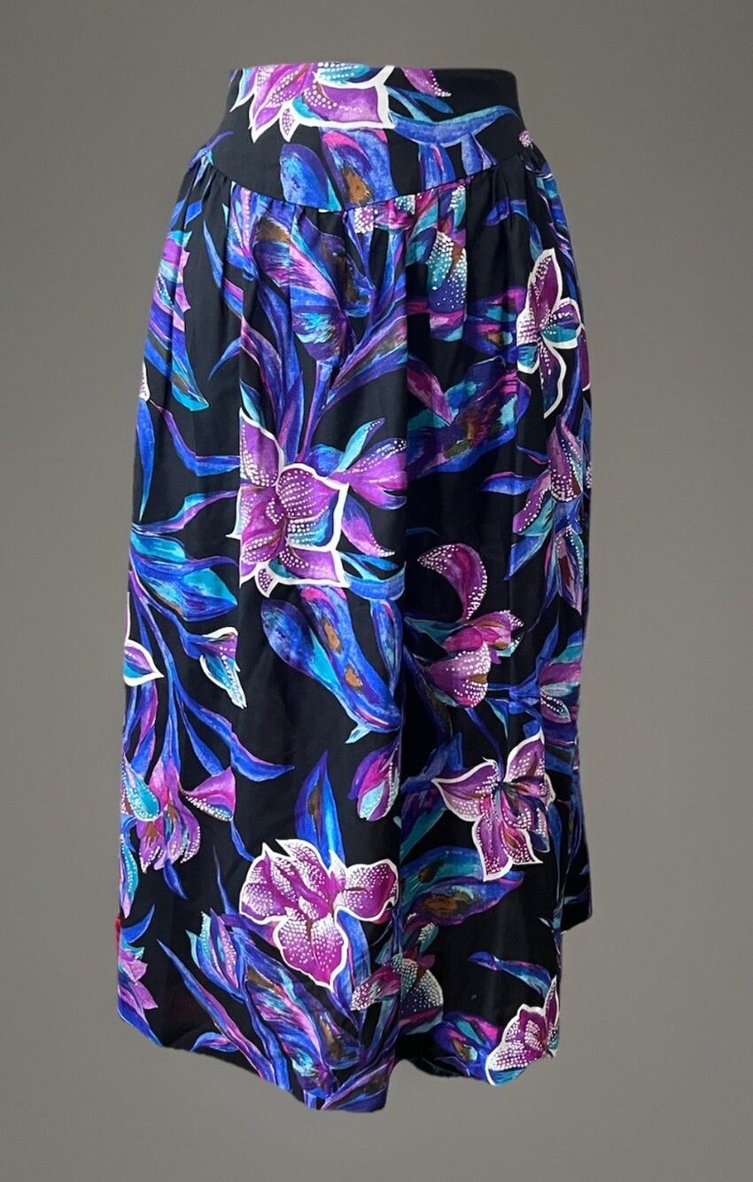 90s High Waist Midi Skirt Day Glo Lily Bloomcore Fairycore size Small